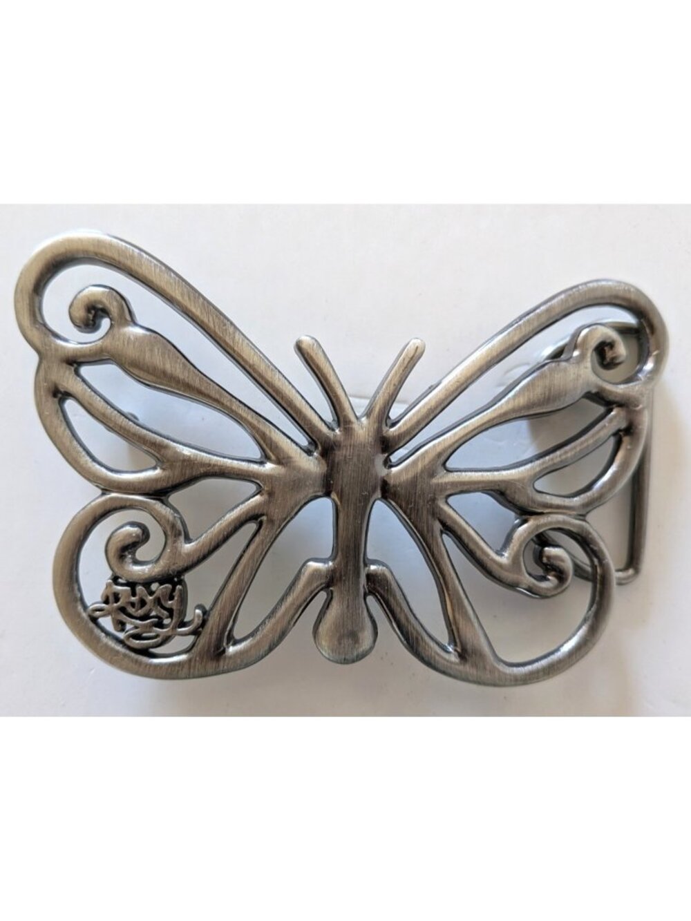 Roxy Butterfly Belt Buckle Metal Silver Color Pin Hinged Loop Filigree 4*3 in